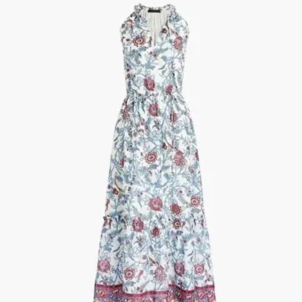 J. Crew Point Sur Ruffle-Front Block Print Maxi Dress